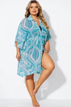 Tide Ripple V-Neck Button Thing Tunic -Bikini By Muse b decu039 6