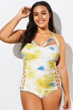 Tie Dye Cut Out Underwire One Piece Swimsuit -Bikini By Muse b deop005003 33