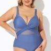 Blue Cut Out Mesh Adjustable Straps One Piece Swimsuit
