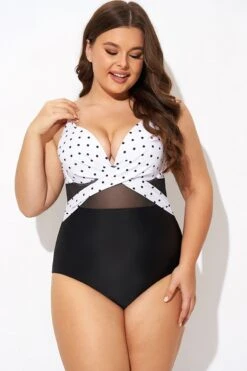 Elegant Dot Colorblock Mesh One Piece Swimsuit -Bikini By Muse b deop006010 4
