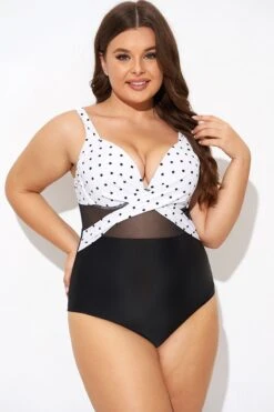 Elegant Dot Colorblock Mesh One Piece Swimsuit -Bikini By Muse b deop006010 5