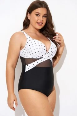 Elegant Dot Colorblock Mesh One Piece Swimsuit -Bikini By Muse b deop006010 6