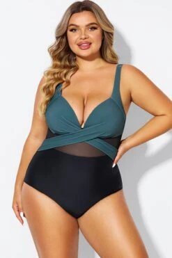 V-Neck Colorblock Tummy Control One Piece Swimsuit -Bikini By Muse b deop006011 3
