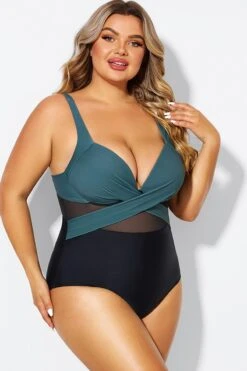 V-Neck Colorblock Tummy Control One Piece Swimsuit -Bikini By Muse b deop006011 5