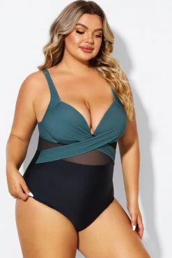 V-Neck Colorblock Tummy Control One Piece Swimsuit -Bikini By Muse b deop006011 6