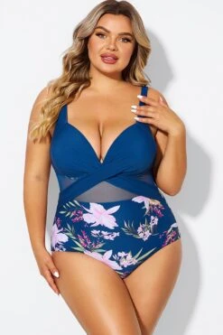 Floral Print Cut Out Mesh Underwire One Piece Swimsuit -Bikini By Muse b deop006012 3