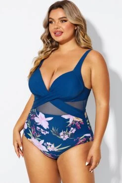 Floral Print Cut Out Mesh Underwire One Piece Swimsuit -Bikini By Muse b deop006012 5