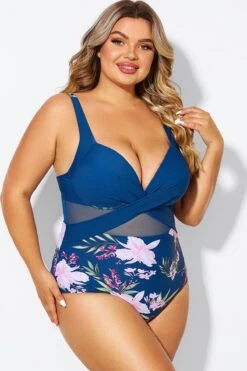 Floral Print Cut Out Mesh Underwire One Piece Swimsuit -Bikini By Muse b deop006012 6