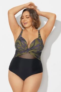 V-Neck Camouflage Print Mesh Underwired One Piece Swimsuit -Bikini By Muse b deop006013 4