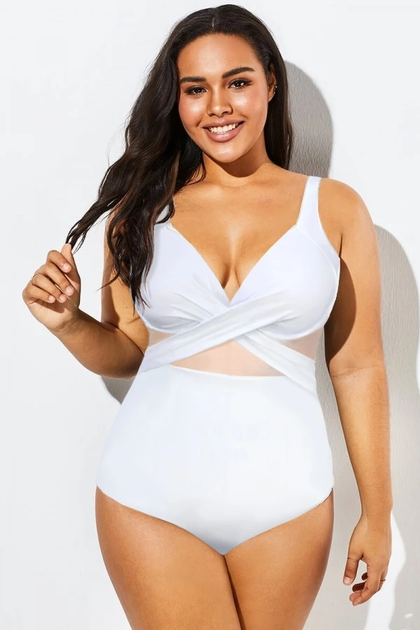 White Cut Out Mesh Underwire One Piece Swimsuit 1 White Cut Out Mesh Underwire One Piece Swimsuit