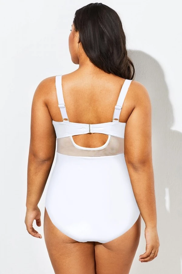 White Cut Out Mesh Underwire One Piece Swimsuit 2 White Cut Out Mesh Underwire One Piece Swimsuit - Image 2