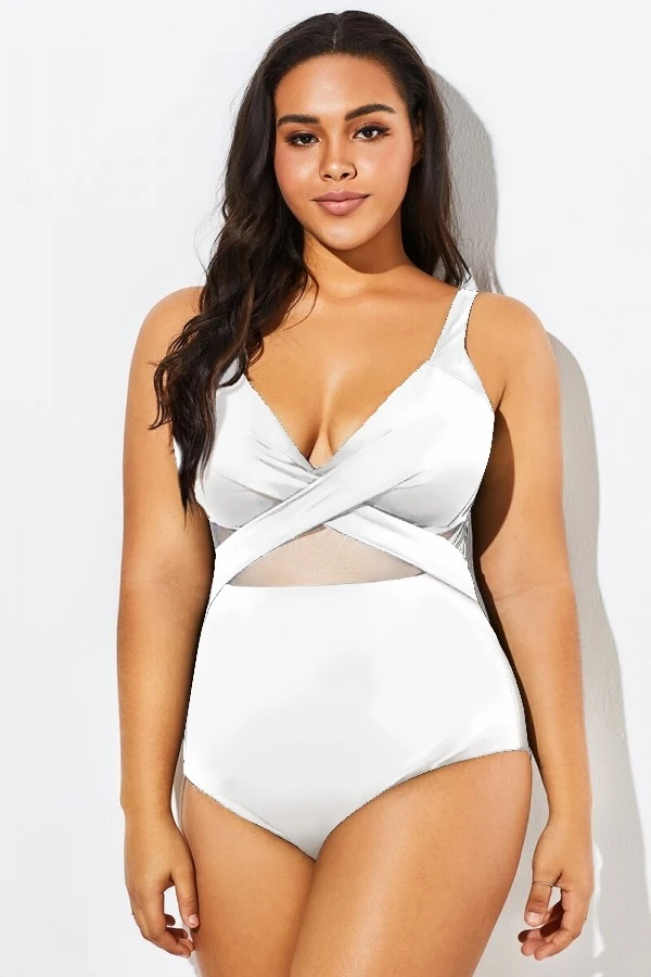White Cut Out Mesh Underwire One Piece Swimsuit 3 White Cut Out Mesh Underwire One Piece Swimsuit - Image 3