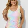 Rainbow Sarong Front One Piece Swimsuit For Lady