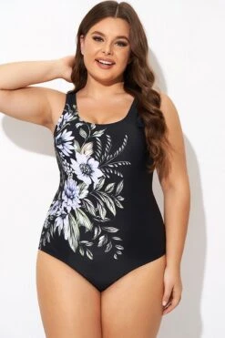 Elegant Flower Print Square Neck One Piece Swimsuit -Bikini By Muse b deop015005 4