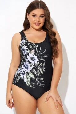 Elegant Flower Print Square Neck One Piece Swimsuit -Bikini By Muse b deop015005 5