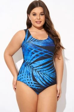 Square Neck Blue Electric Palm One Piece Swimsuit -Bikini By Muse b deop015006 4