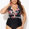 Floral Print Cut Out One Piece Swimsuit