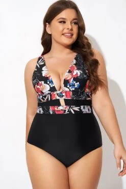 Floral Print Cut Out One Piece Swimsuit -Bikini By Muse b deop032001 4