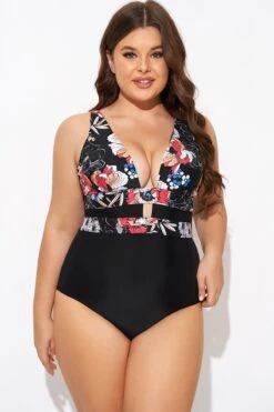 Floral Print Cut Out One Piece Swimsuit -Bikini By Muse b deop032001 5