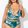 Floral Print Plunge V-neck One Piece Swimsuit
