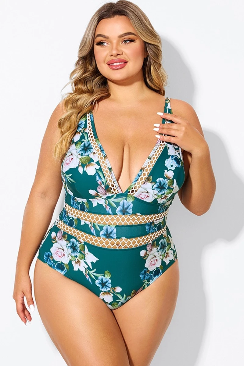 Floral Print Plunge V-neck One Piece Swimsuit 1 Floral Print Plunge V-neck One Piece Swimsuit