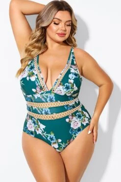 Floral Print Plunge V-neck One Piece Swimsuit 8 Floral Print Plunge V-neck One Piece Swimsuit -Bikini By Muse b deop033006 3