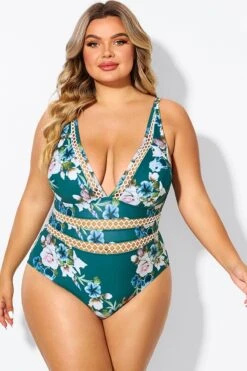 Floral Print Plunge V-neck One Piece Swimsuit 9 Floral Print Plunge V-neck One Piece Swimsuit -Bikini By Muse b deop033006 4