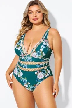 Floral Print Plunge V-neck One Piece Swimsuit 10 Floral Print Plunge V-neck One Piece Swimsuit -Bikini By Muse b deop033006 5