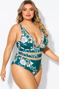 Floral Print Plunge V-neck One Piece Swimsuit 11 Floral Print Plunge V-neck One Piece Swimsuit -Bikini By Muse b deop033006 6