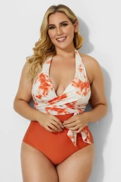 V-neck Tie Dye Wrap Halter One Piece Swimsuit 6 V-neck Tie Dye Wrap Halter One Piece Swimsuit -Bikini By Muse b deop035002 2