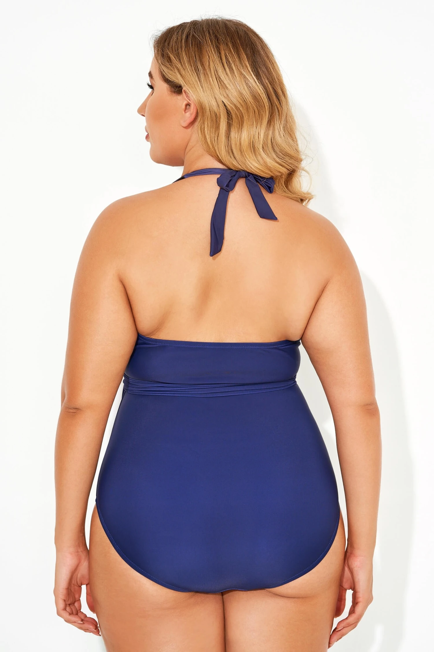 Blue Faux V-neck Women One Piece Swimsuit 2 Blue Faux V-neck Women One Piece Swimsuit - Image 2