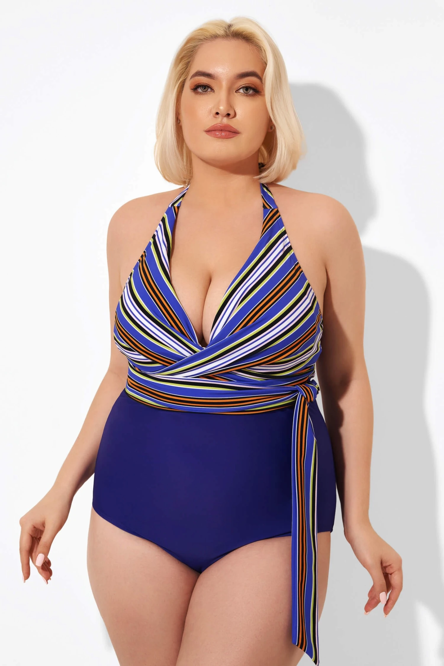 Purple Faux Wrap Halter One Piece Swimsuit 4 Purple Faux Wrap Halter One Piece Swimsuit - Image 4