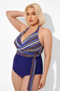 Purple Faux Wrap Halter One Piece Swimsuit 8 Purple Faux Wrap Halter One Piece Swimsuit -Bikini By Muse b deop035005 3