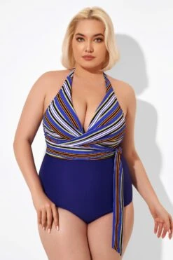 Purple Faux Wrap Halter One Piece Swimsuit 11 Purple Faux Wrap Halter One Piece Swimsuit -Bikini By Muse b deop035005 4
