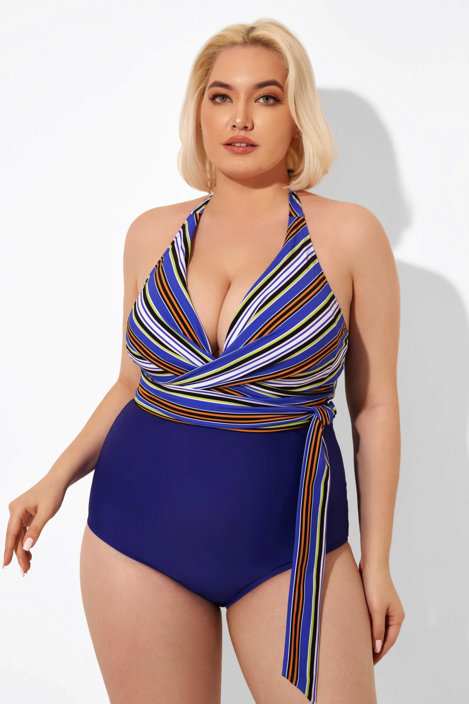 Purple Faux Wrap Halter One Piece Swimsuit 5 Purple Faux Wrap Halter One Piece Swimsuit - Image 5