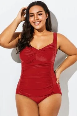 Wine Red Tummy Control Halter One Piece Swimsuit -Bikini By Muse b deop042002 33