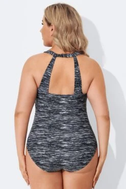 Black Sarong Front Fashionable One Piece Swimsuit -Bikini By Muse b deop065005 2