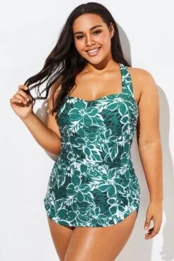 Flower Printed H-Back Sarong Front One Piece Swimsuit