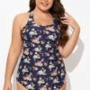 Vintage Flower Print Women One Piece Swimsuit