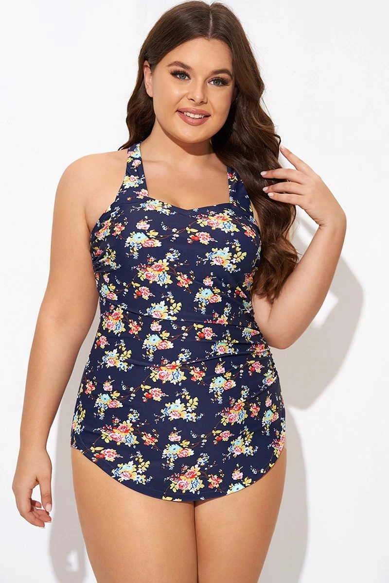 Vintage Flower Print Women One Piece Swimsuit 1 Vintage Flower Print Women One Piece Swimsuit