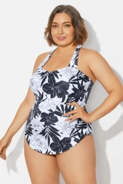 Black＆White Floral Sarong One Piece Swimsuit -Bikini By Muse b deop065018 5