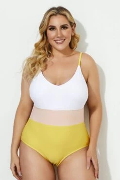 V-neck Color Block Stripe One Piece Swimsuit -Bikini By Muse b deop086001 3