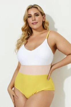 V-neck Color Block Stripe One Piece Swimsuit -Bikini By Muse b deop086001 4