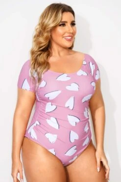 Heart Printed Round Neck One Piece Swimsuit -Bikini By Muse b deop090006 4