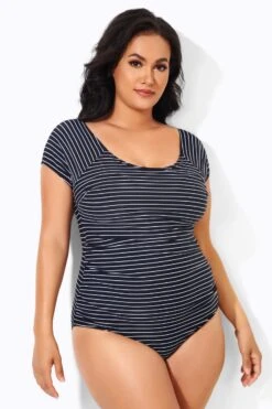 Stripes Round Neck Women One Piece Swimsuit -Bikini By Muse b deop090007 4