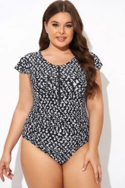 Floral Frill Sleeve Women One Piece Swimsuit 8 Floral Frill Sleeve Women One Piece Swimsuit -Bikini By Muse b deop093006 3