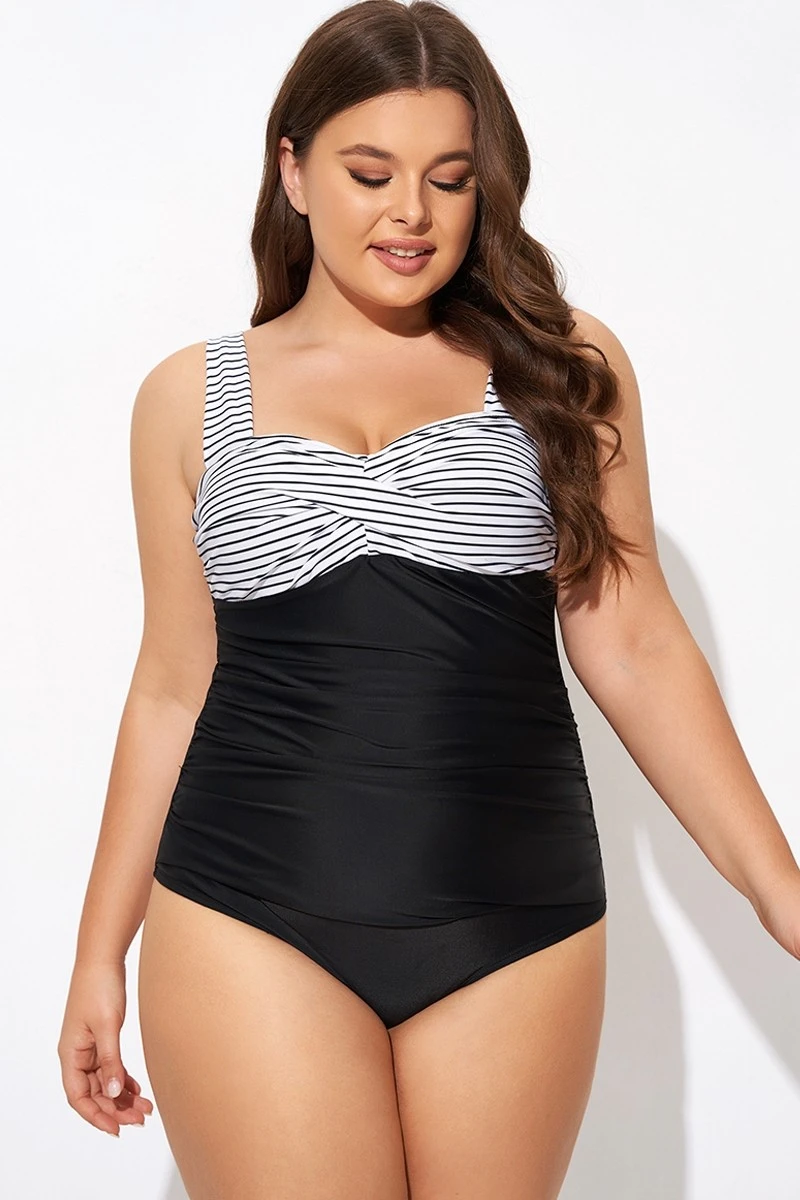 Black Stripe Wide Straps One Piece Swimsuit 1 Black Stripe Wide Straps One Piece Swimsuit