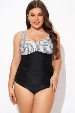 Black Stripe Wide Straps One Piece Swimsuit 8 Black Stripe Wide Straps One Piece Swimsuit -Bikini By Muse b deop097004 3