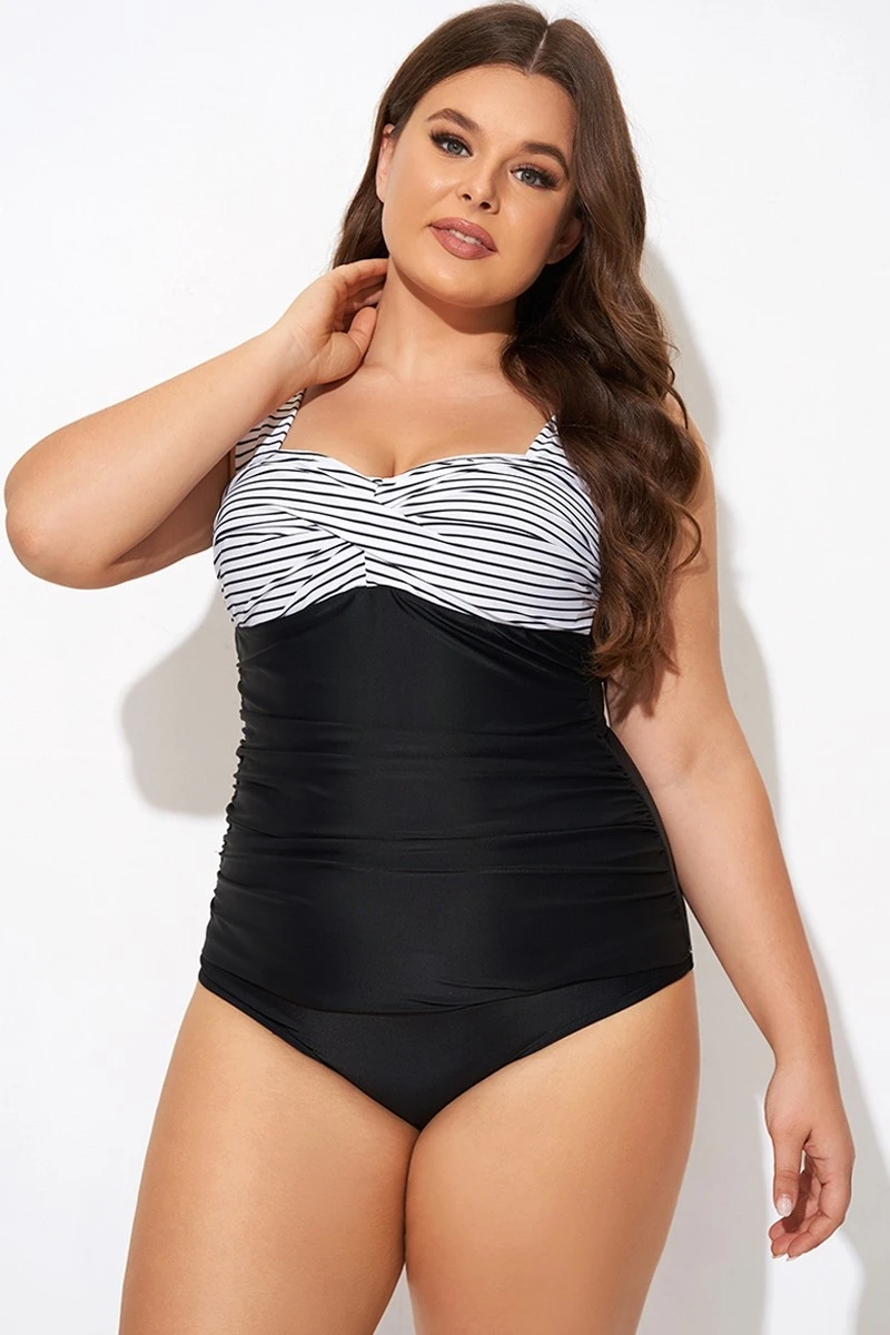 Black Stripe Wide Straps One Piece Swimsuit 5 Black Stripe Wide Straps One Piece Swimsuit - Image 5