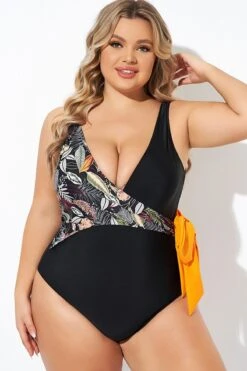 Black Printed Tie Wrap One Piece Swimsuit 9 Black Printed Tie Wrap One Piece Swimsuit -Bikini By Muse b deop098005 4